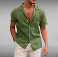 Men's Ruben™ stylish short-sleeve blouse, green, button-front V-neck collar