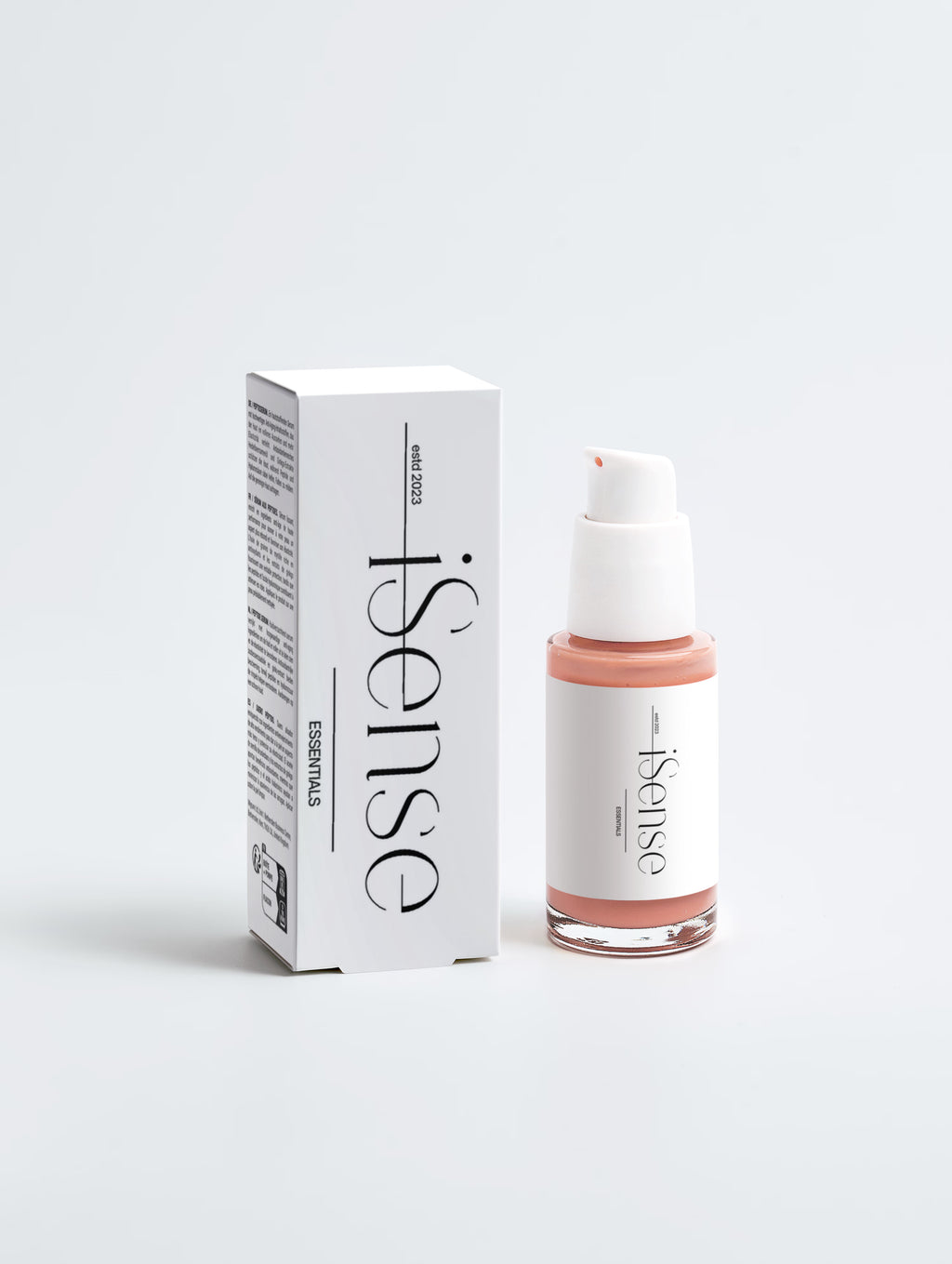 Anti-age peptide gift box with rose-toned serum bottle and pump, logo branding