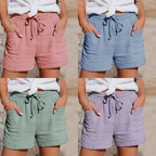 Cotton drawstring shorts with elastic waist in pink, blue, green, purple