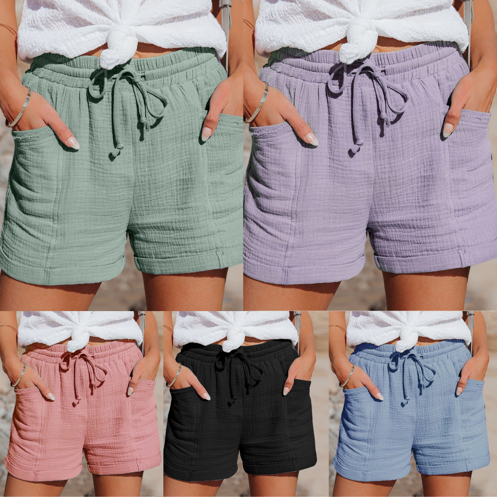 Cotton drawstring shorts with elastic waist in assorted colors