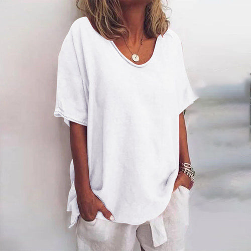 Anna™ loose-fit blouse, short sleeves, scoop neck, white