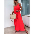 Francesca™ summer dress, sleeveless bright red maxi with spaghetti straps and side slit