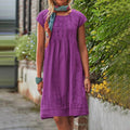 Anna™ women's purple summer dress with cap sleeves and tiered hem, pintuck texture
