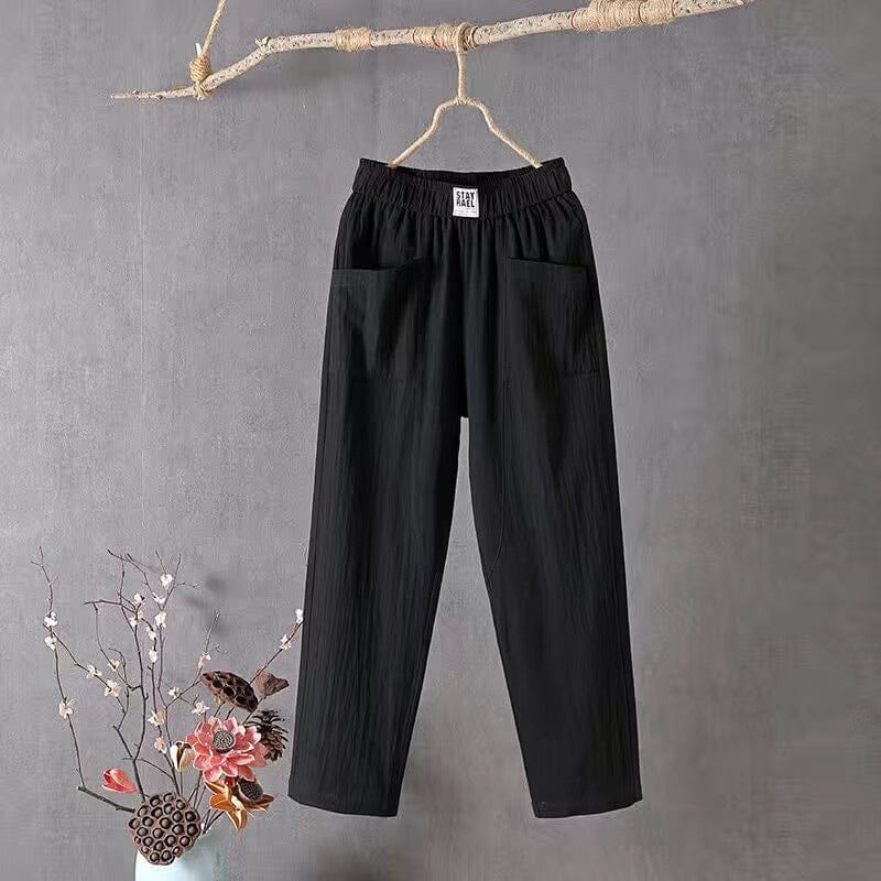Women’s comfort pants, black, elastic waist, side pockets