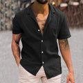 Men's short-sleeve button-up shirt, black camp collar style