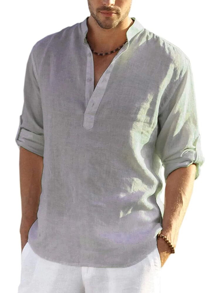 Luciano™ men's polo shirt, light gray with short button placket and open V neckline