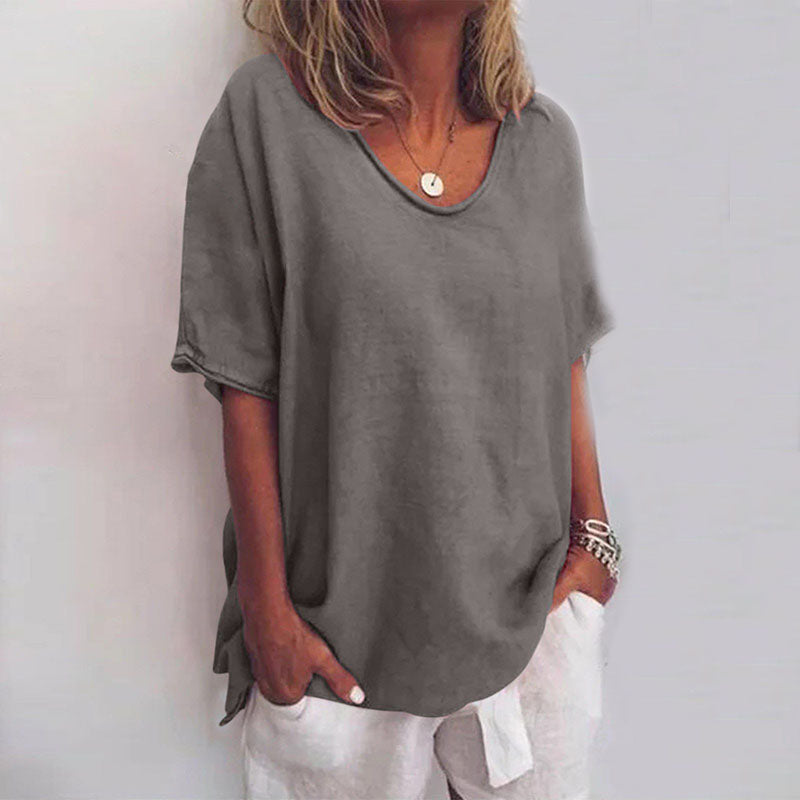 Anna™ loose-fit blouse, short sleeves, scoop neck, gray