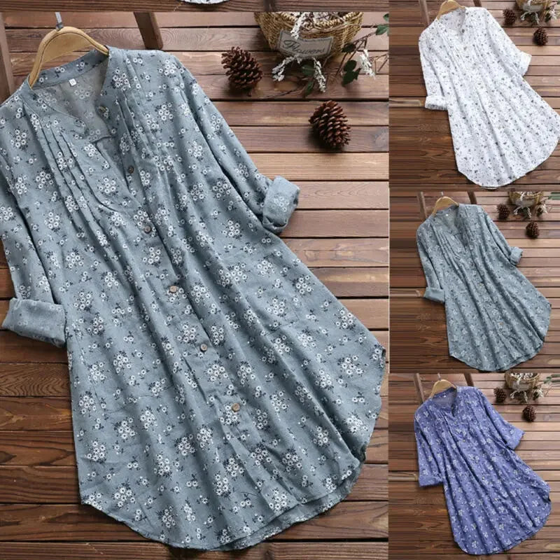 Laura™ elegant dress bundle in gray, white, light gray, and purple with ditsy floral print