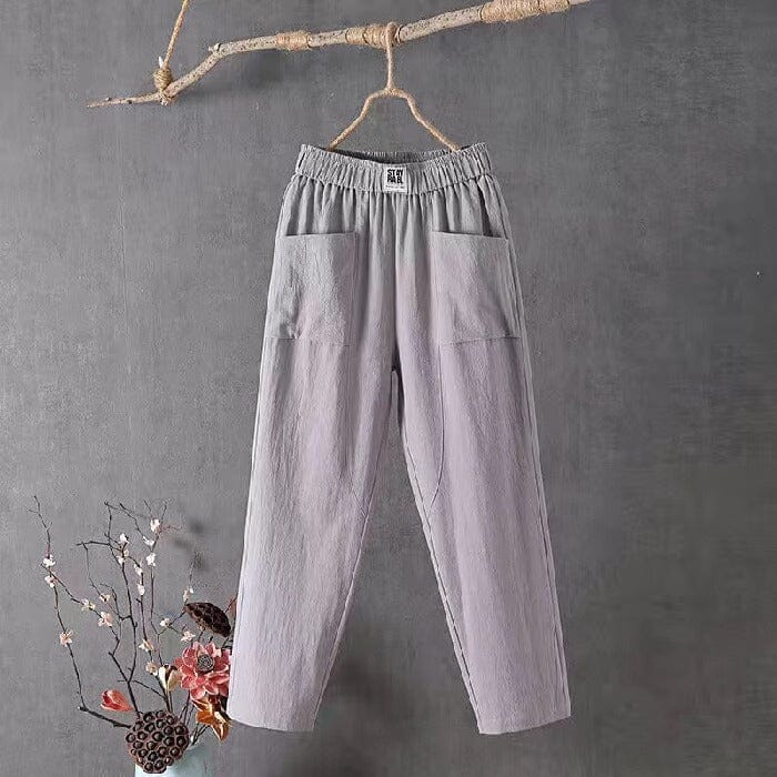 Women’s comfort pants, light gray, elastic waist, side pockets