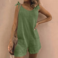 Sofia™ elegant green sleeveless romper with scoop neck and side pockets, short legs