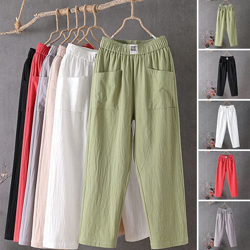 Women’s comfort pants assortment in multiple colors, elastic waist, side pockets