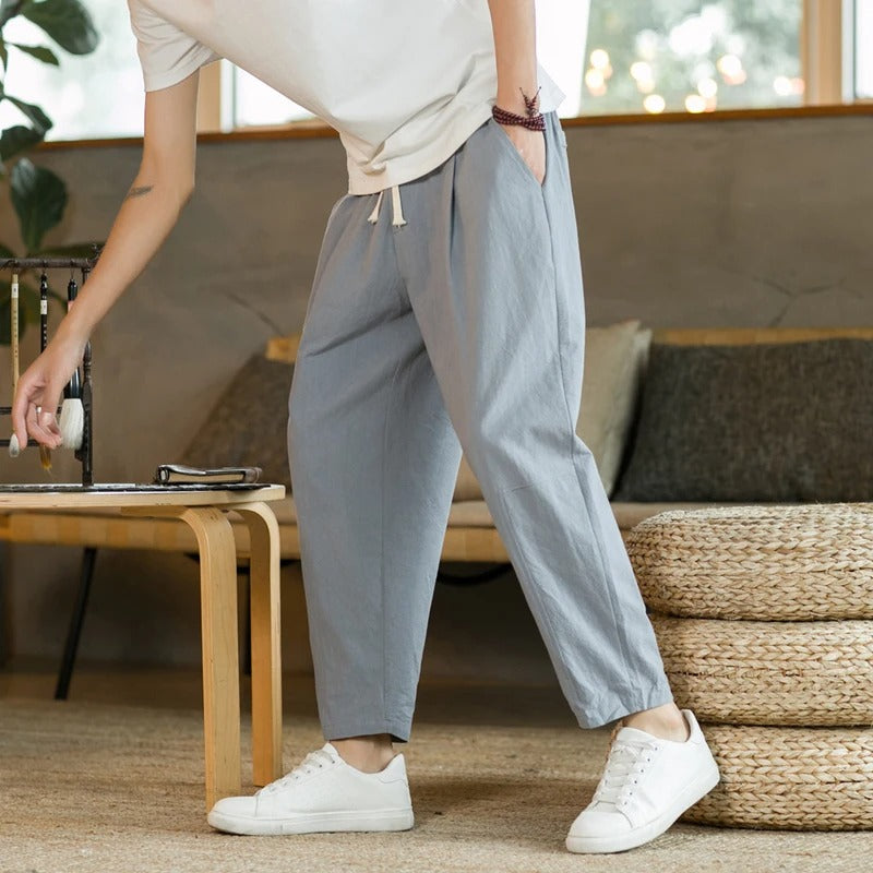 Lorenzo™ summer trousers in light gray with drawstring waist and relaxed tapered legs