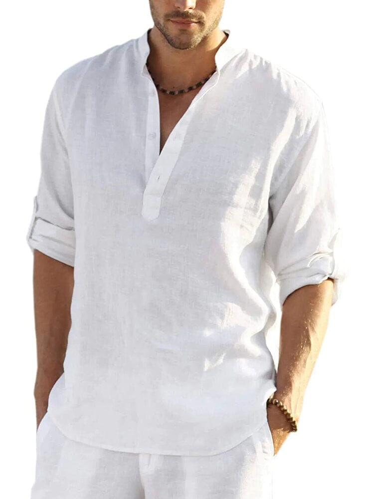 Luciano™ men's polo shirt, white with short button placket and open V neckline
