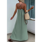 Francesca™ summer dress, sleeveless muted teal maxi with crisscross back and side slit