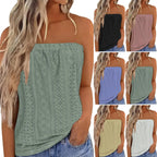 Strapless eyelet summer tops in assorted colors: black, blue, pink, teal, cream, white