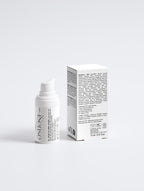 Anti-age peptide gift box with ingredients panel and white pump bottle