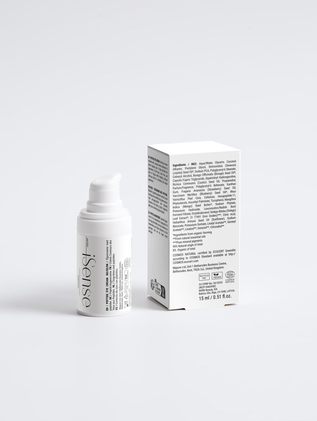 Anti-age peptide gift box with ingredients panel and white pump bottle