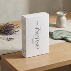 White peptide essentials gift box on a shelf, front logo and side label visible