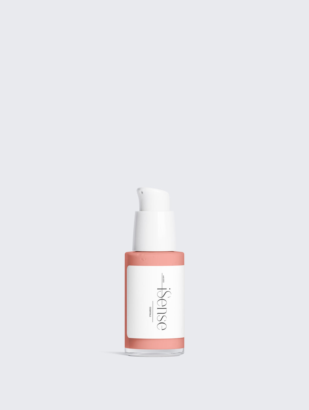 Rose-toned serum bottle with pump and logo print