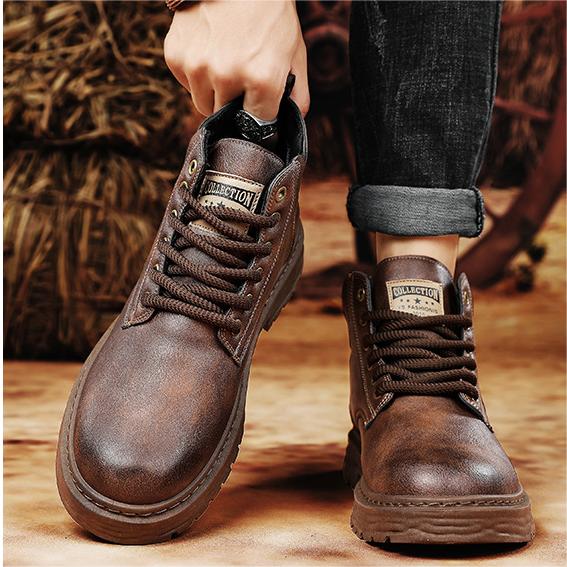Declan - vintage PU leather lace-up boots