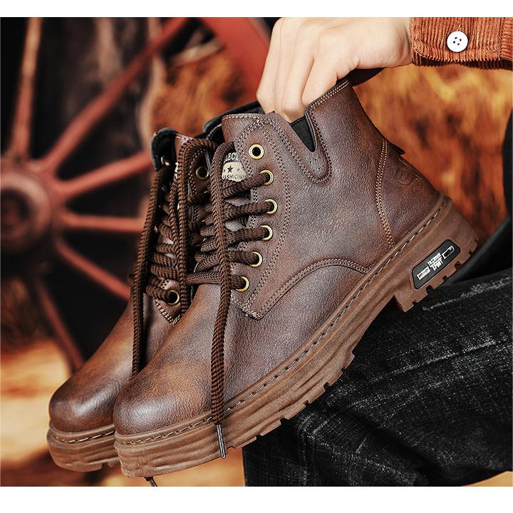 Declan - vintage PU leather lace-up boots