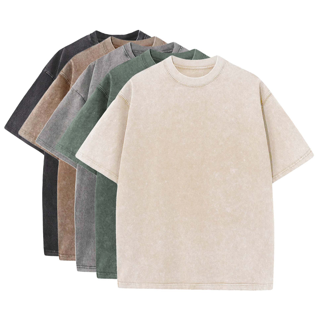 5-pack washed crewneck T-shirts in assorted earth-tone colors